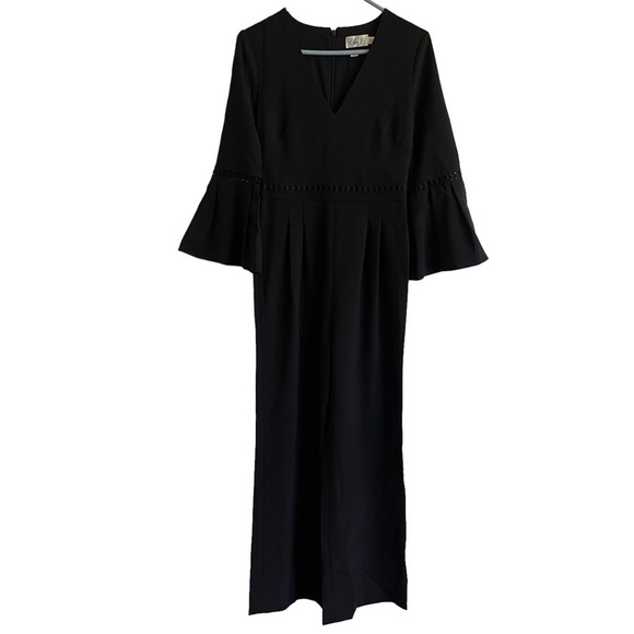 Eliza J Black Bell Sleeve Wide Leg Jumpsuit, Size 2 - Picture 4 of 11
